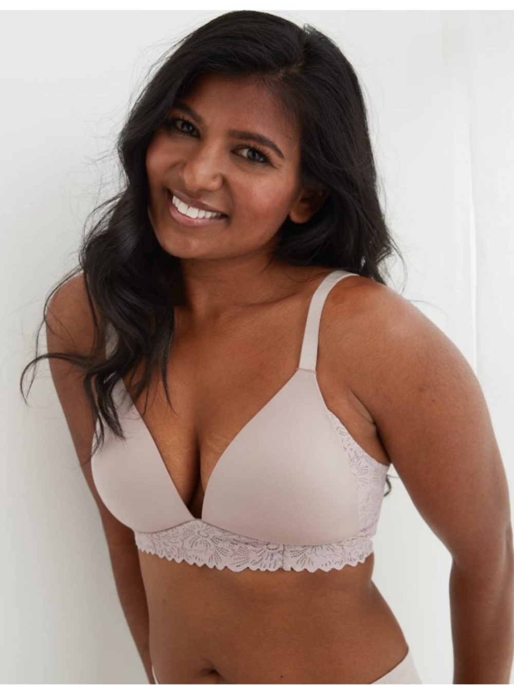 Aerie Real Sunnie Wireless Lightly Lined Blossom Lace Bra in Cocoa Cream 32A